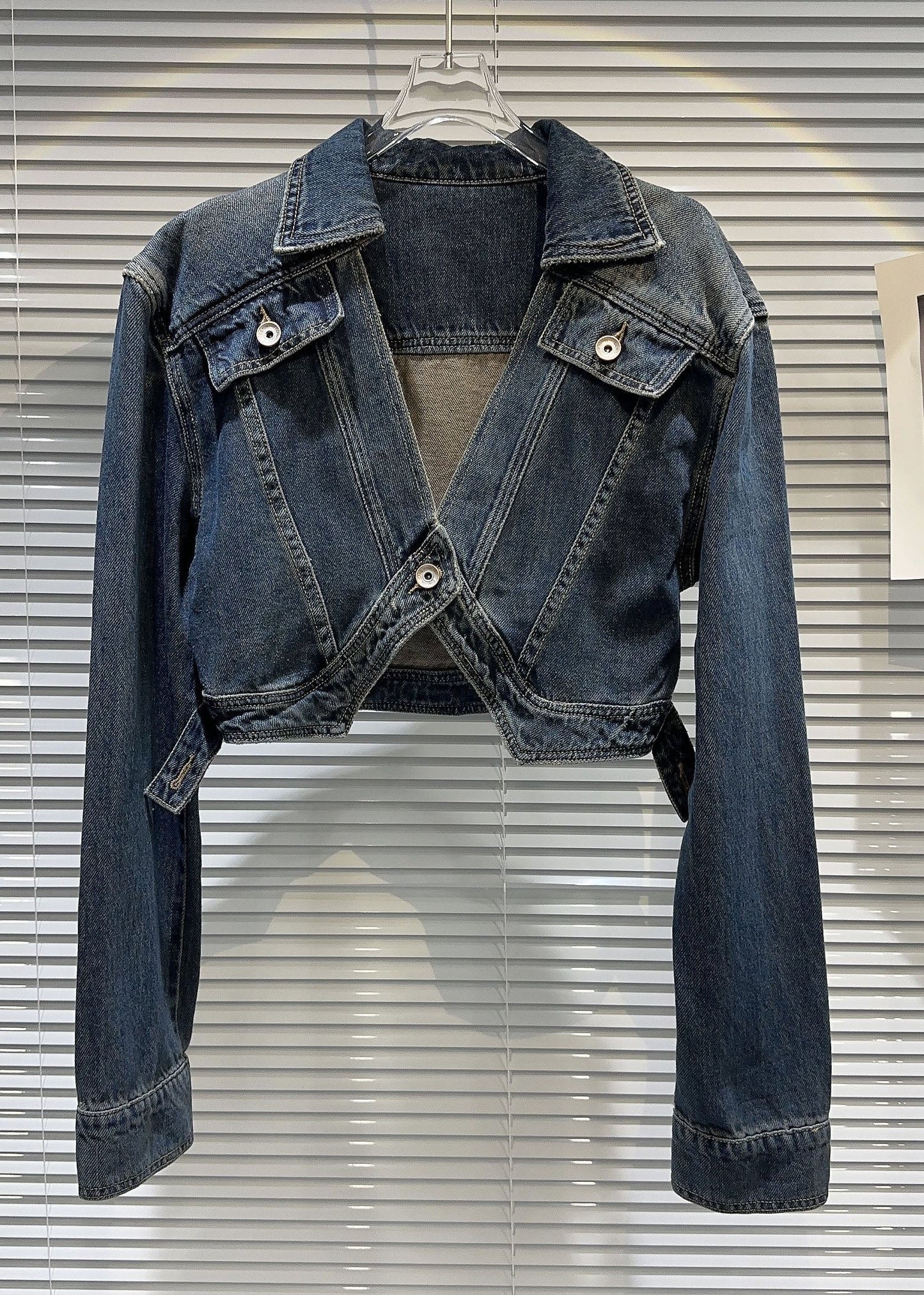 Navy Peter Pan Collar Patchwork Button Denim Coats