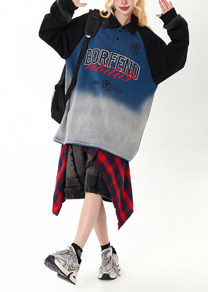 Gradient Color Oversized Patchwork Cotton Sweatshirt Spring