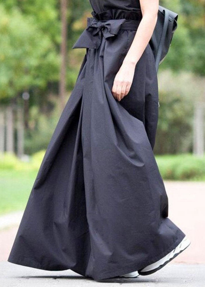 Navy Wrinkled Bow Patchwork Cotton Skirts Summer