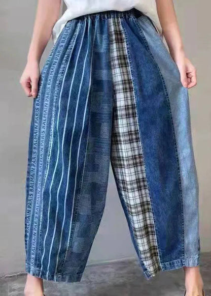 Fine Blue Patchwork Denim Pants Spring
