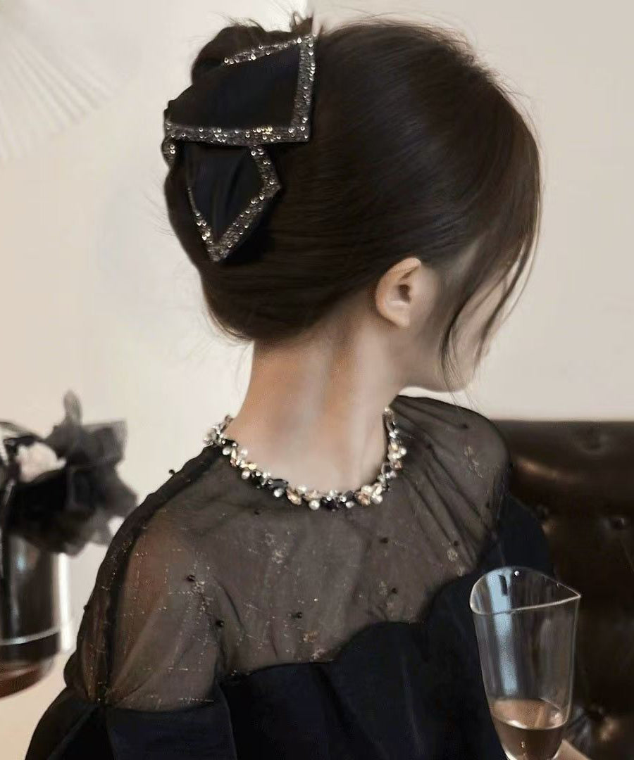 Black Zircon Bow Shark Clamp Hairpin