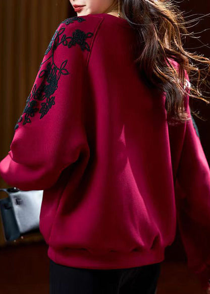 Unique Mulberry Embroidered Cotton Pullover Spring