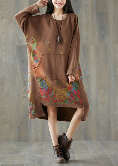 Chocolate Print Sweatshirt Dresses Pockets Spring
