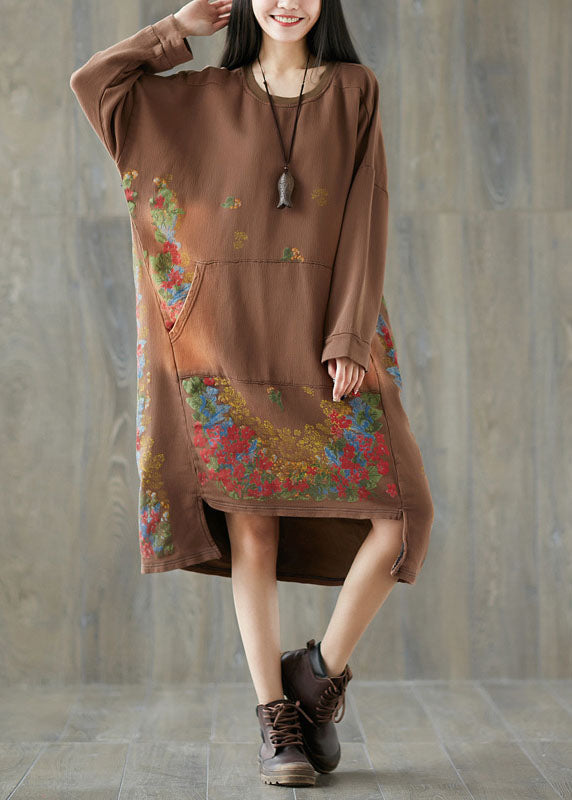 Chocolate Print Sweatshirt Dresses Pockets Spring
