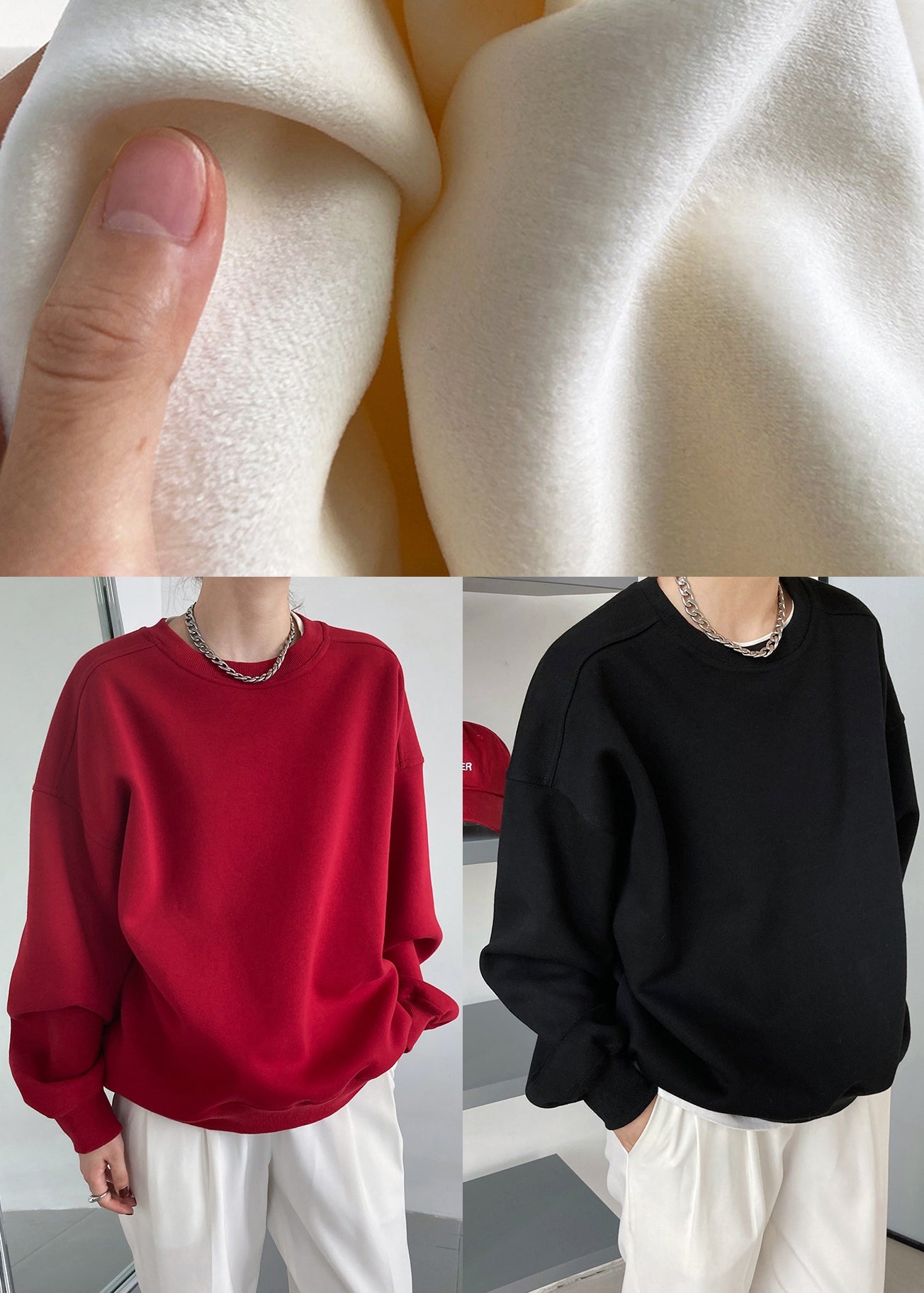 Loose Red O Neck Warm Fleece Sweatshirt Fall