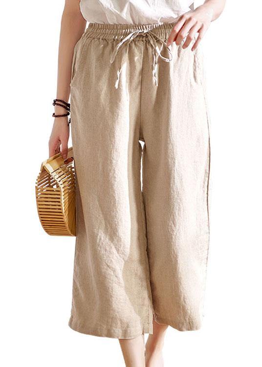 Beige Pockets Wide Leg Summer Pants Linen