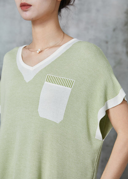 Light Green Oversized Patchwork Cotton Two Piece Set Clothing Summer