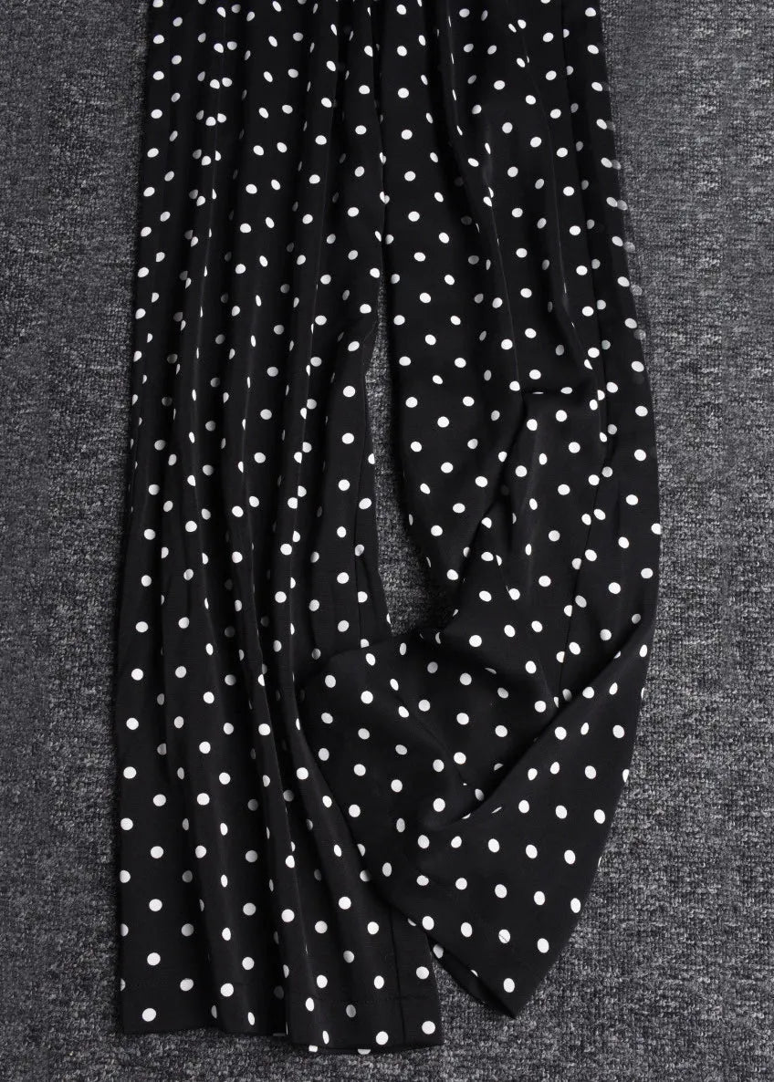 Black Print Elastic Waist Draping Chiffon Wide Leg Pants Summer