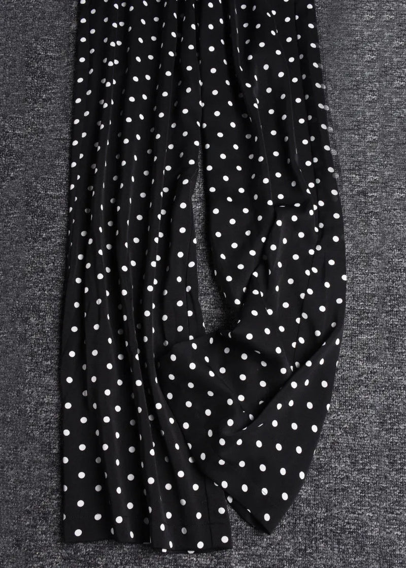 Black Print Elastic Waist Draping Chiffon Wide Leg Pants Summer