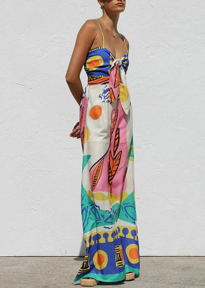 Unique Blue V Neck Spaghetti Strap Jumpsuit Sleeveless