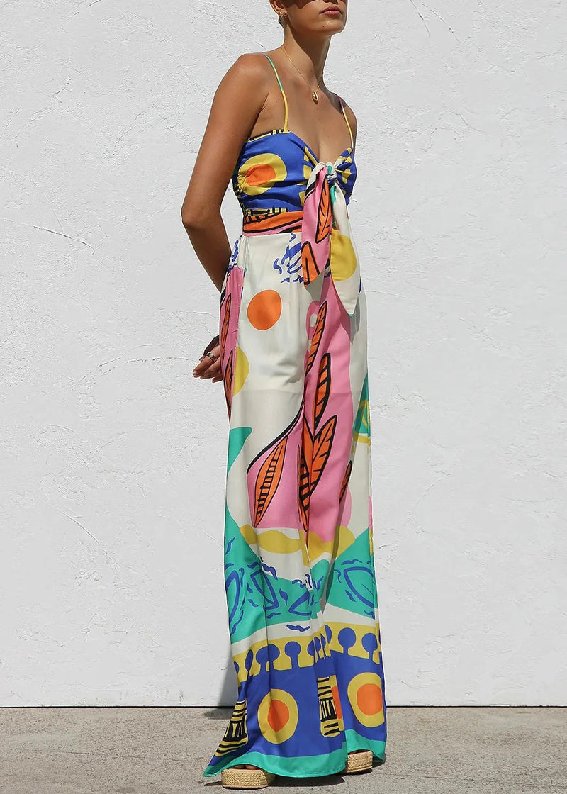 Unique Blue V Neck Spaghetti Strap Jumpsuit Sleeveless