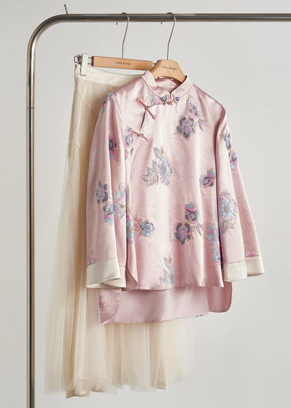 Pink Sequins Embroidered Silk Coats Fall