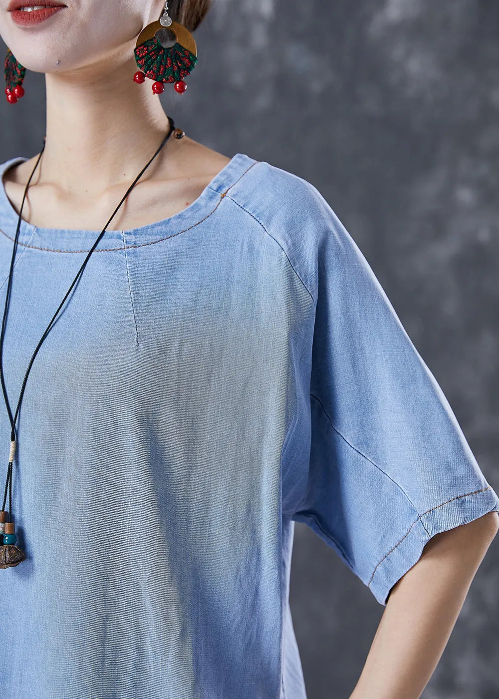 Light Blue Oversized Draping Denim Two Piece Set Outfits Summer
