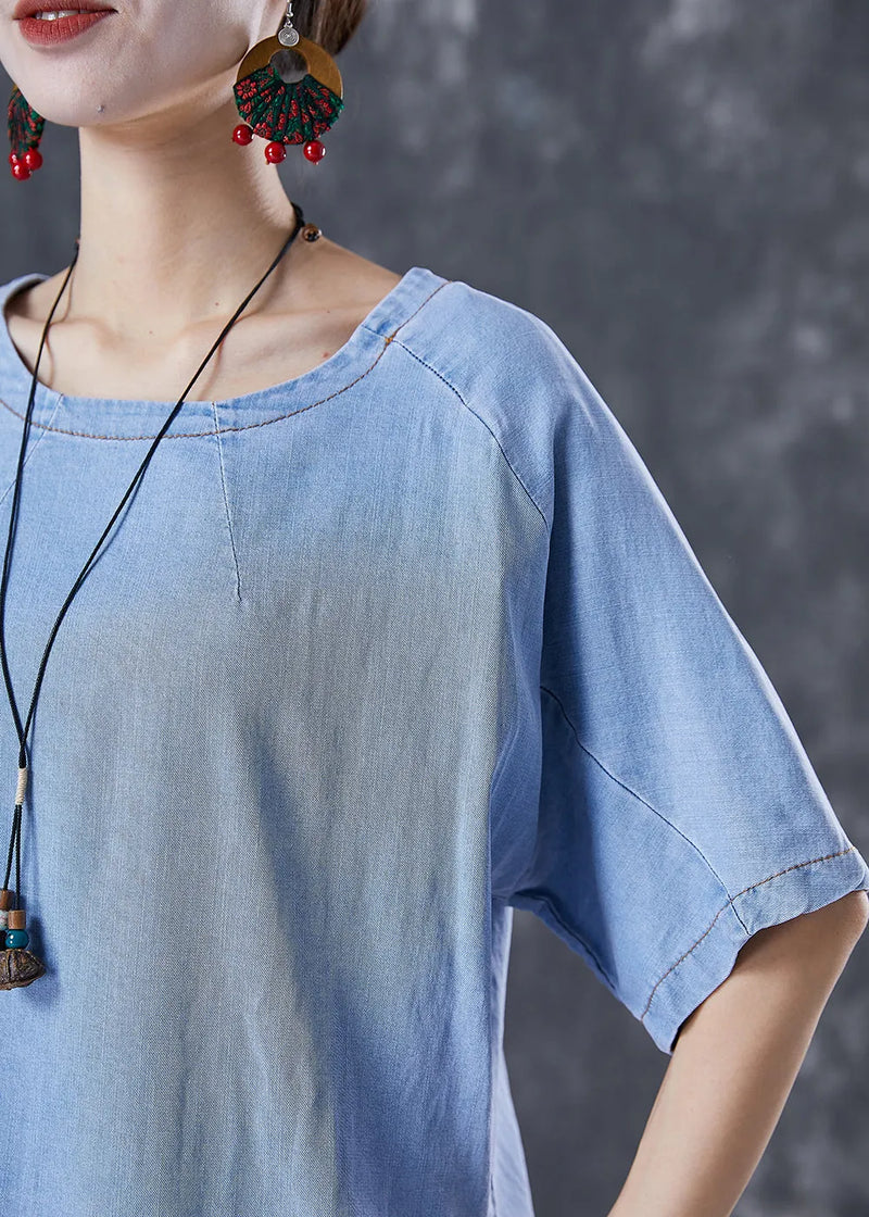 Light Blue Oversized Draping Denim Two Piece Set Outfits Summer