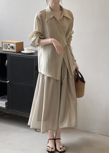 Green Button Two Piece Set Fall Peter Pan Collar