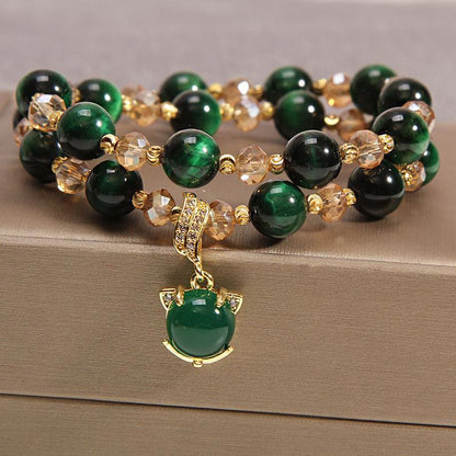 Buddha Stones Tiger Eye Pixiu Fox Money Bag Protection Self Confidence Double Wrap Bracelet