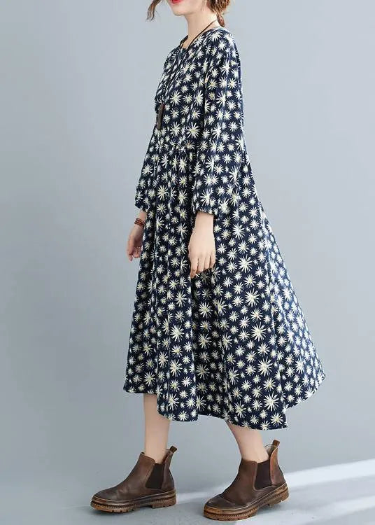 Simple O Neck Cinched Spring Dresses Runway Navy Kaftan Dress