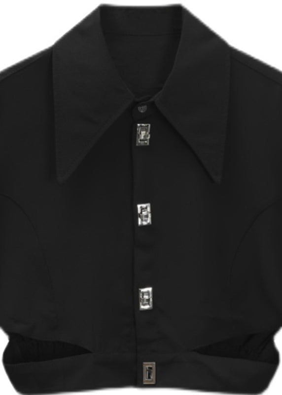 Diy Black Peter Pan Collar Button Top Long Sleeve