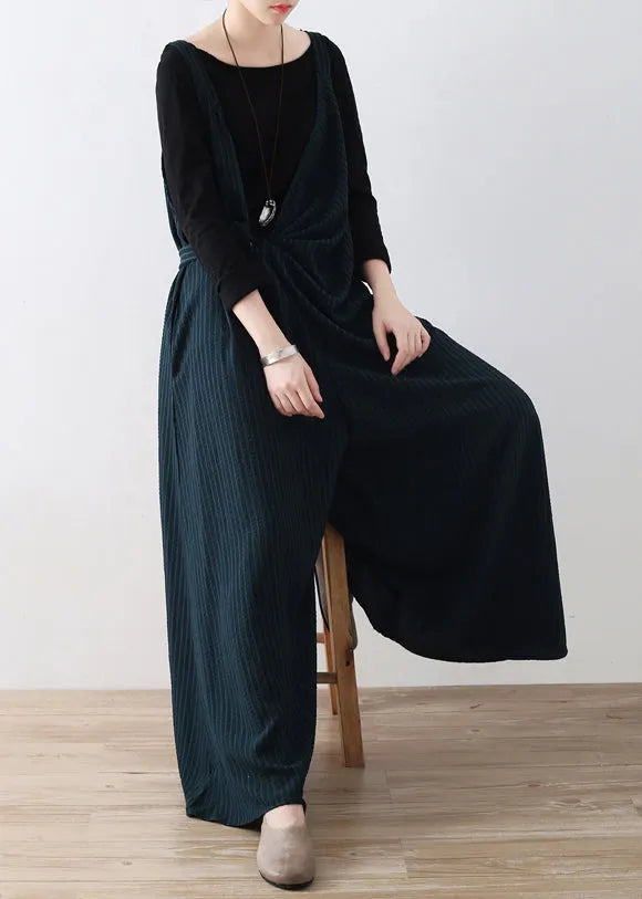 Diy Green Striped Tie Waist Wide Leg Jumpsuits Fall