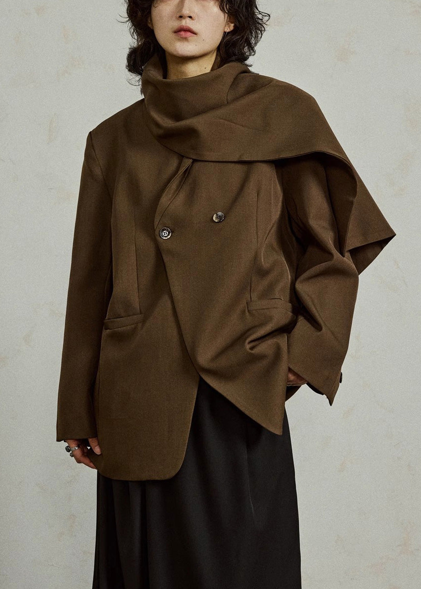 Brown Bow Pockets Patchwork Coats Fall