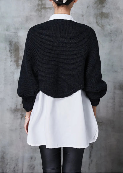 French Black Asymmetrical Design Knit Two Piece Set Clothing Spring