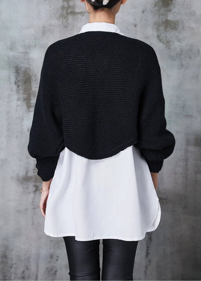 French Black Asymmetrical Design Knit Two Piece Set Clothing Spring