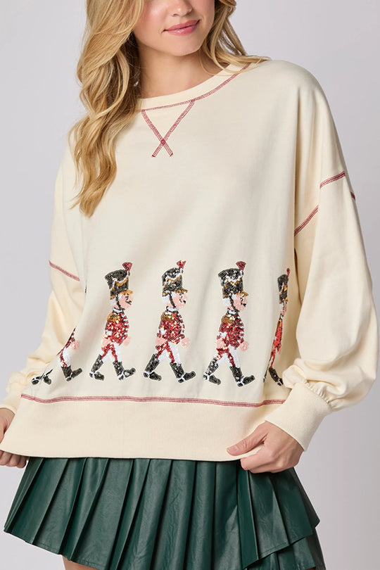 Christmas Soldier Sequin Long-Sleeve Casual Sweatshirt