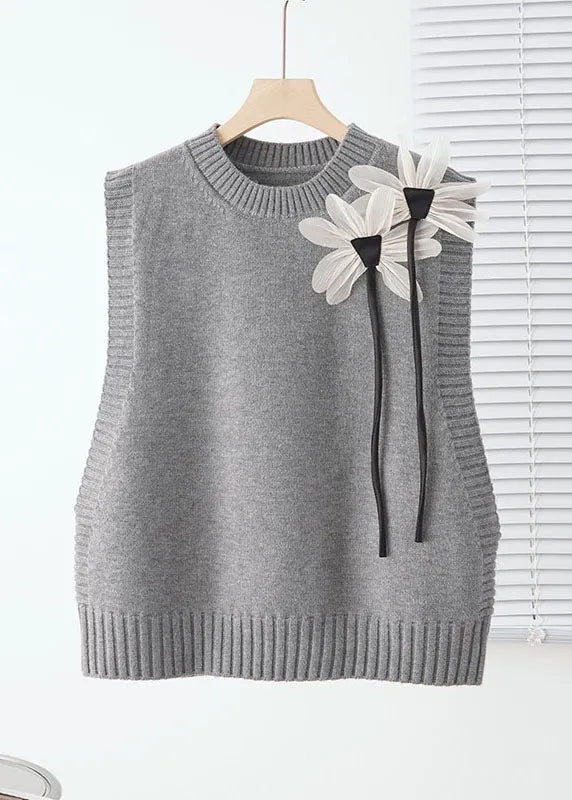 Loose Grey O-neck Knit Waistcoat Sleeveless