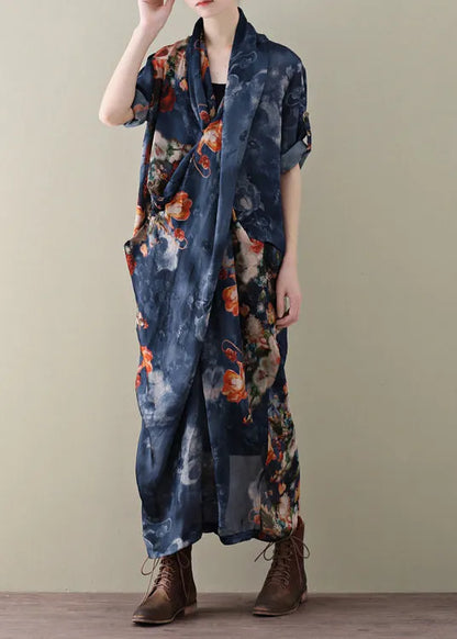 Navy Print Chiffon Beach Dress and Spaghetti Strap Dress Two Piece Set Summer
