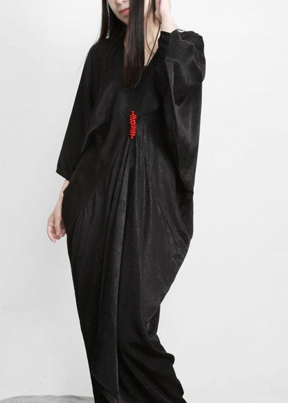 Unique Black Asymmetric V Neck Silk Party Dresses