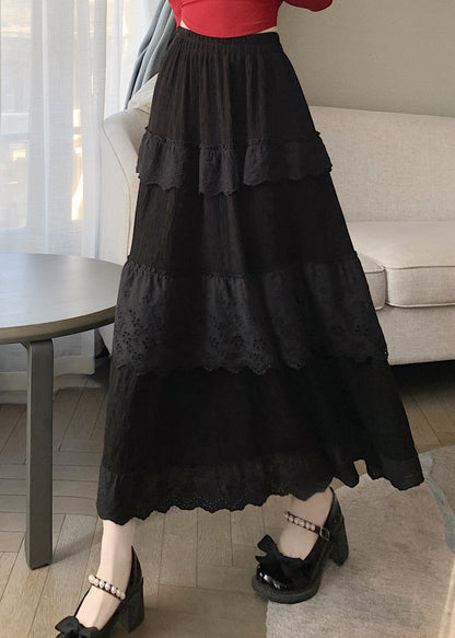 Black High Waist Patchwork Cotton Skirts Summer