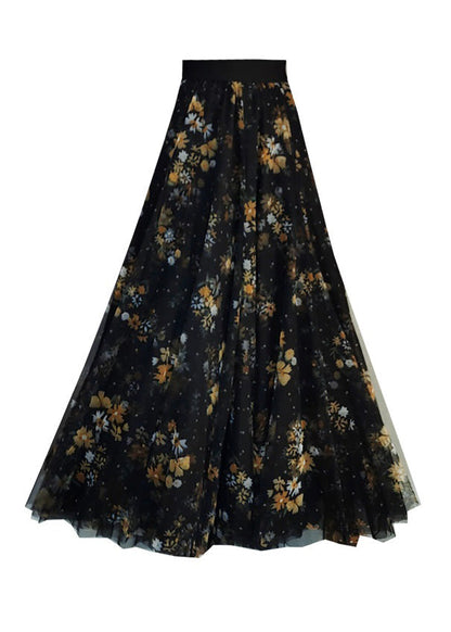 Black Print High Waist Maxi Skirts Spring