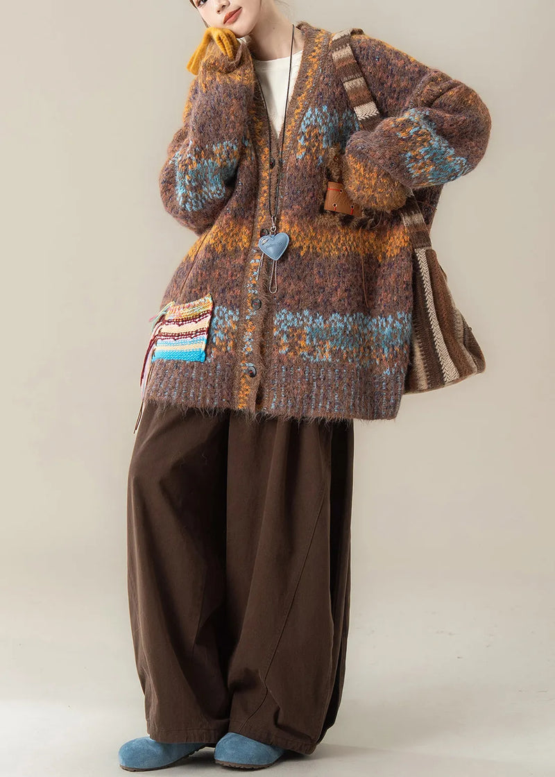 Boutique Coffee V Neck Sweater Coat T Shirt Pants 3 Piece Outfit Winter