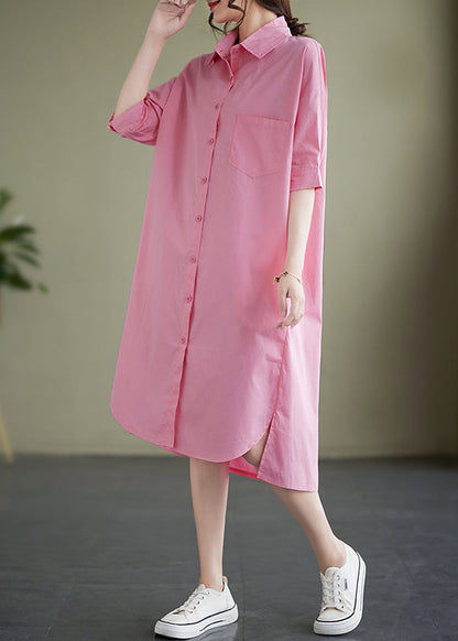 Pink Peter Pan Collar Cotton Shirts Dress Summer