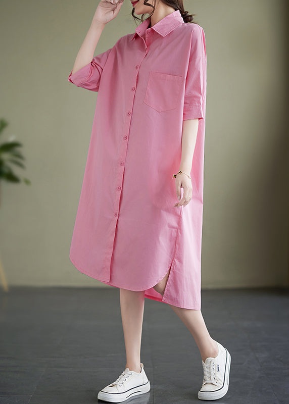 Pink Peter Pan Collar Cotton Shirts Dress Summer