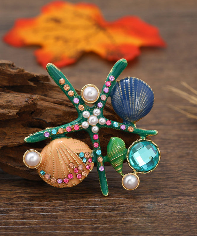 Green Zircon Pearl Shell Starfish Brooches