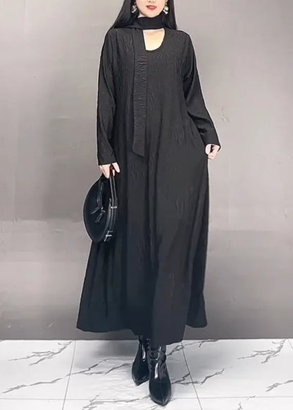 Red O-neck Wrinkled Maxi Dresses Fall
