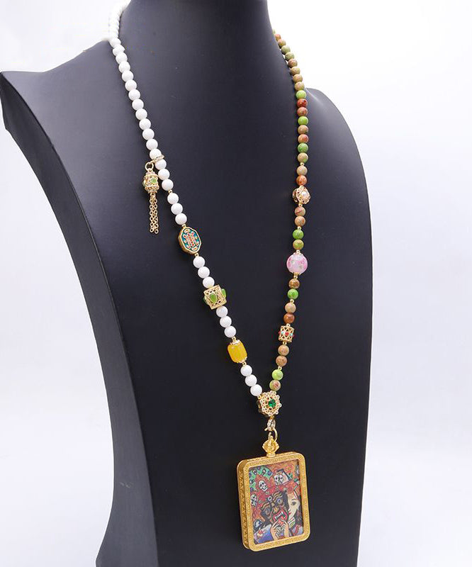 Rainbow Chalcedony Beeswax Crystal Beading Pendant Necklace
