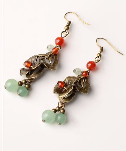Copper Color Flower Fine Agate Metal Copper Drop Earrings