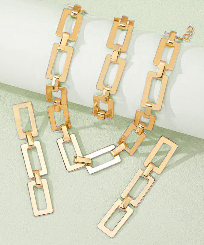 Gold Copper Alloy Chain Drop Earrings, Bracelet and Lariat Necklace Three-piece Set