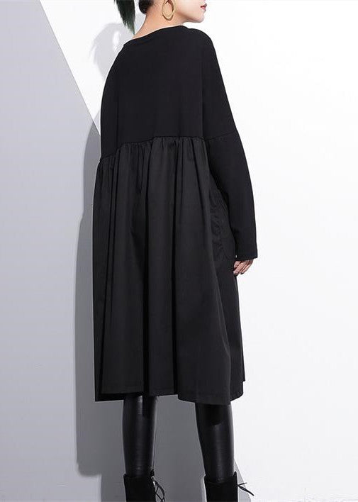 Stylish Black Cotton Shift Dress Cotton Clothing Dress High Waist Patchwork Cotton Dress