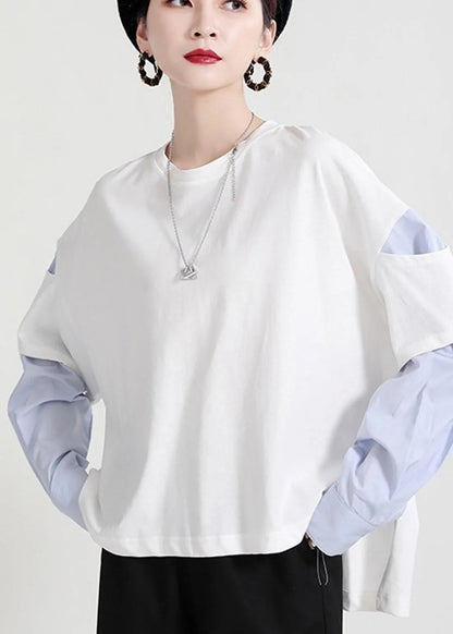 Street White Patchwork O-neck Sweatshirt