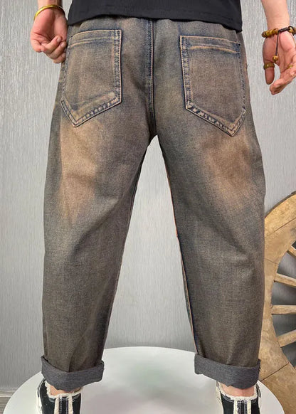 Stylish Blue Embroideried Patchwork Denim Pants Spring