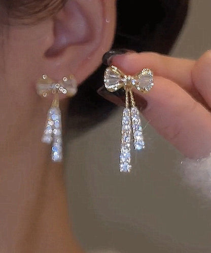 White Sterling Silver Overgild Zircon Crystal Butterfly Drop Earrings