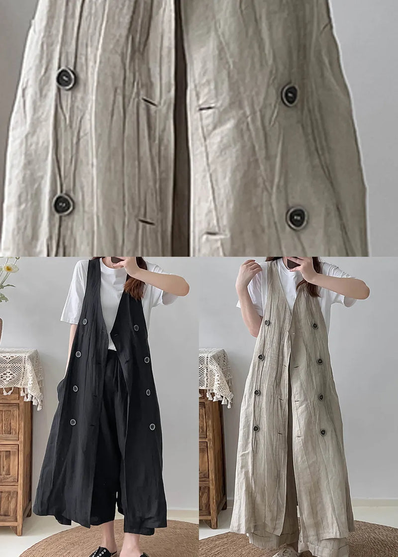 White Double Breast Wrinkled Linen Long Vest Fall
