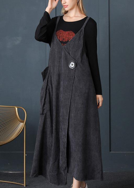 Grey Asymmetrical Design Corduroy Cotton Sundress