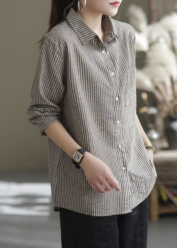 Peter Pan Collar Striped Blouse Tops Spring