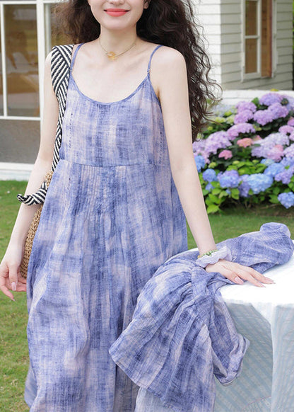 New Purple O-neck Wrinkled Cotton Two Pieces Set Spring