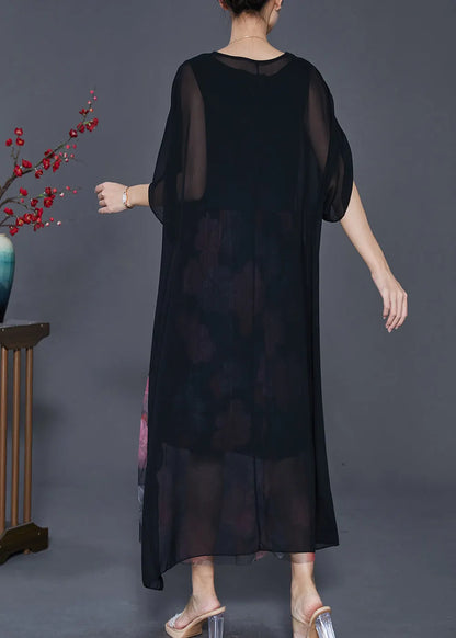 Art Black Print Patchwork Chiffon Fake Two Piece Dress Summer