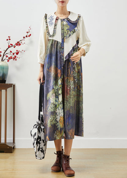 Beige Asymmetrical Patchwork Ruffled Shirt Dresses Fall